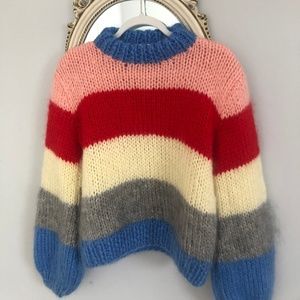 Ganni - HAND KNIT WOOL STRIPED PULLOVER